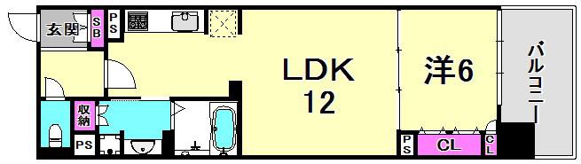 ワコーレシティ神戸三宮(1LDK/9階)の間取り写真