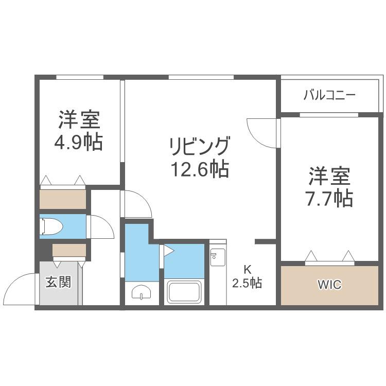 ウエリスアーバン南8条(2LDK/5階)の間取り写真