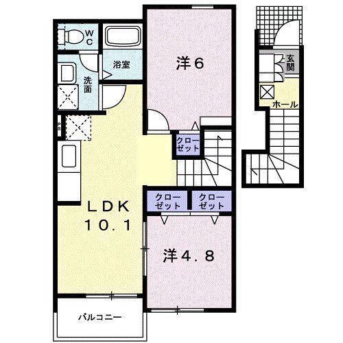 ヌーベル・オーブA(2LDK/2階)の間取り写真