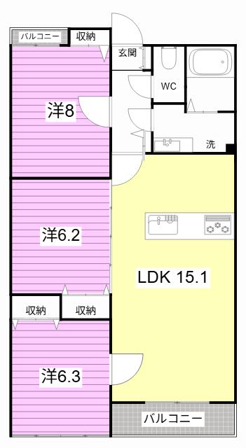 ガーデンハウス雅A・B(3LDK/2階)の間取り写真