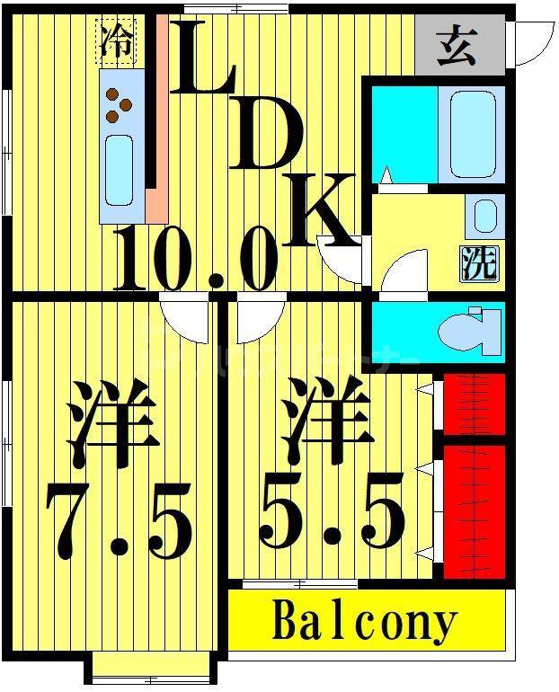 ホワイトコーポ平野(2LDK/2階)の間取り写真