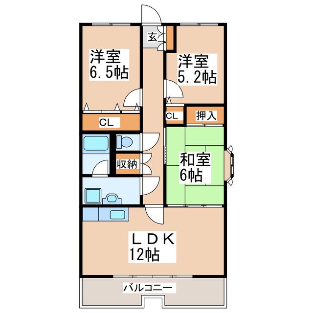 ベルス出水(3LDK/6階)の間取り写真