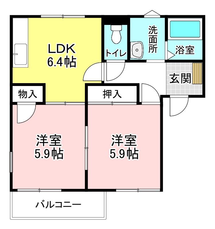 カーサマリオット I(2DK/2階)の間取り写真