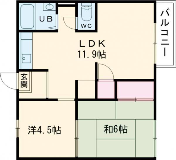 伊保高山ハイツI(2LDK/2階)の間取り写真