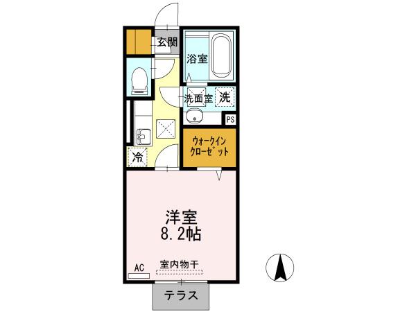 熊本市電健軍線 健軍校前駅 徒歩6分 2階建 築11年(1K/2階)の間取り写真