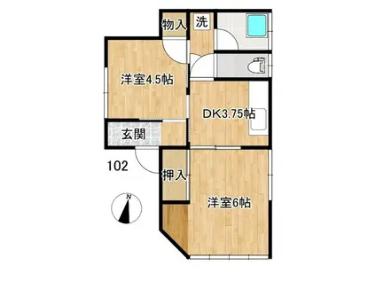 梅田アパート(2DK/1階)の間取り写真