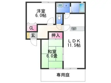 メゾン誠芳 B棟(2LDK/1階)の間取り写真