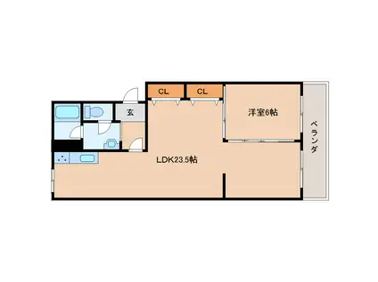 グリーンパーク奈良B棟(1LDK/1階)の間取り写真