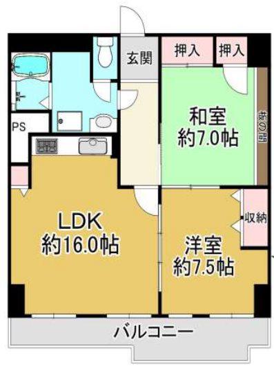 東急ドエル摩耶(2LDK/3階)の間取り写真