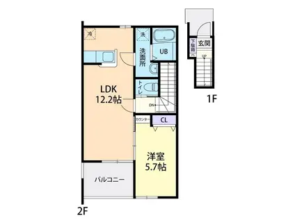 リッシュ(1LDK/2階)の間取り写真