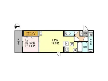 D-ROOM盛岡本宮 D棟(1LDK/1階)の間取り写真