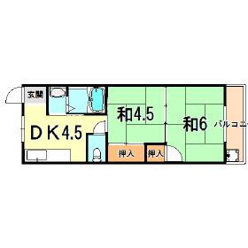 クィーンズハイツ名倉(2DK/3階)の間取り写真