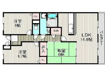 グランシャリオ箕面(3LDK/2階)の間取り写真