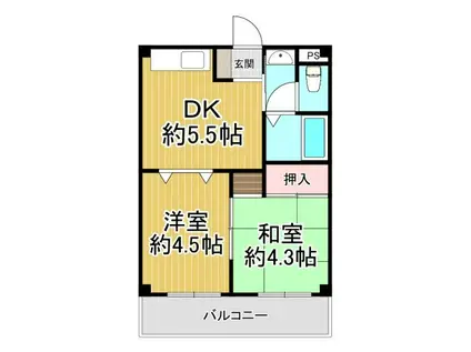 本町アパート(2DK/5階)の間取り写真