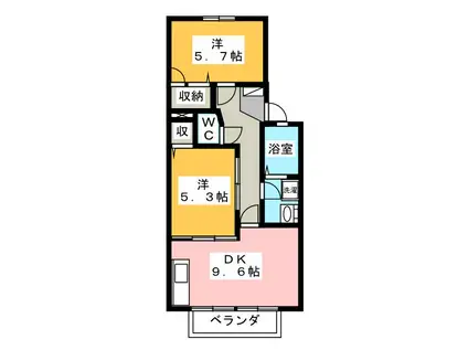 ルミエール・リバー III(2DK/2階)の間取り写真