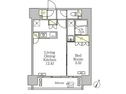 ジオエント白金台(1LDK/12階)の間取り写真