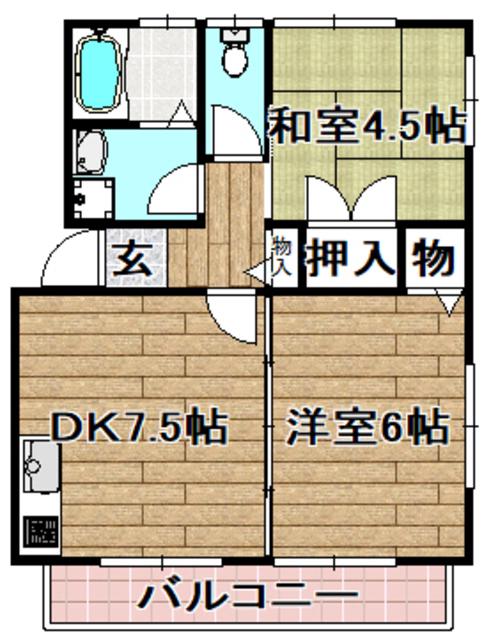 ゾナフーテ深沢(2DK/2階)の間取り写真