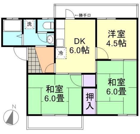 コーポ三宅 B(3DK/2階)の間取り写真