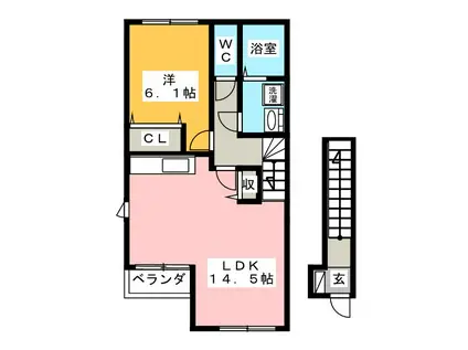 WITH(1LDK/2階)の間取り写真