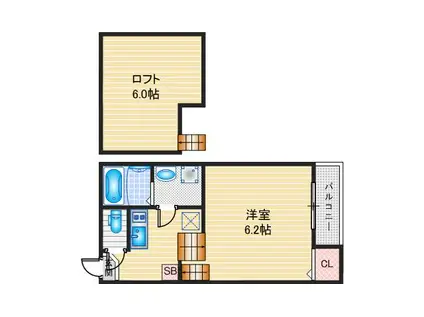 ボヌール名北(1SK/2階)の間取り写真