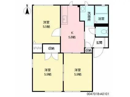 ウエストヒルズ光陽台 (3K/1階)の間取り写真