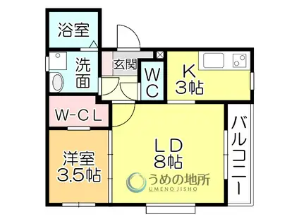 コーポ花みずき(1LDK/1階)の間取り写真