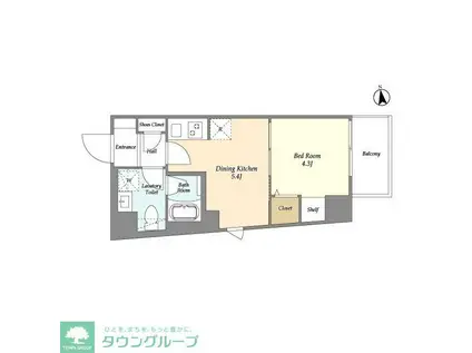 グランカーサ上野松が谷(1DK/9階)の間取り写真