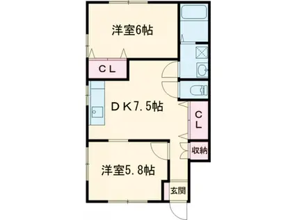 グリーンハイツ15号棟(2DK/1階)の間取り写真