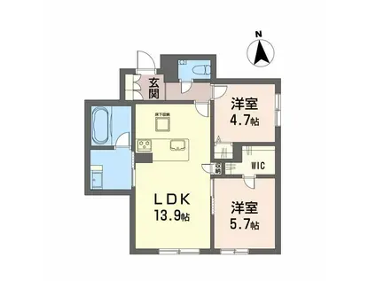 シャーメゾン 上水前寺(2LDK/1階)の間取り写真