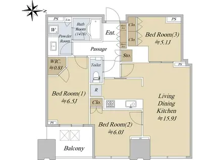 シティタワーズ豊洲 ザ・ツイン(3LDK/12階)の間取り写真