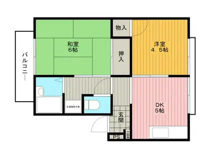 メロディーハイツ高槻I(2DK/1階)の間取り写真