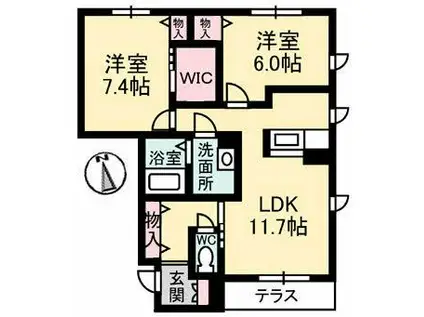 シャーメゾン高屋(2LDK/1階)の間取り写真