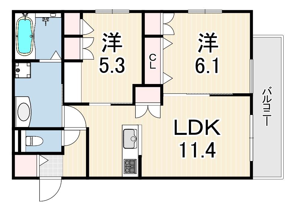LA VITA摂津本山(2LDK/3階)の間取り写真