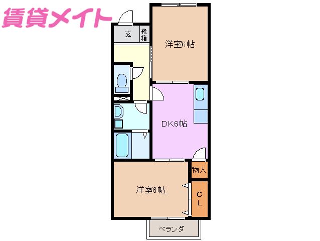 SURPLUSTWOピラカンサ(2DK/2階)の間取り写真