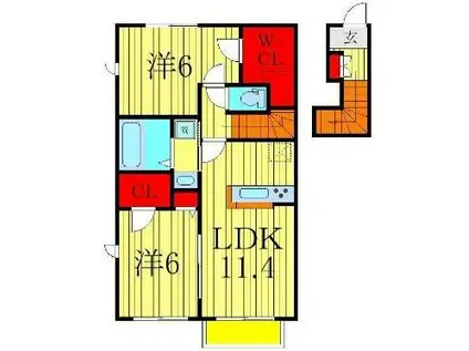 シェソワIIE棟(2LDK/2階)の間取り写真