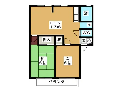 サンビレッジ亀山C(2LDK/1階)の間取り写真