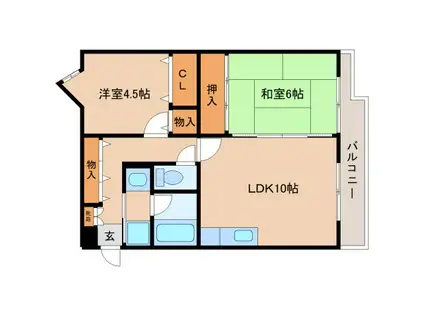 メープルコート中村II(2LDK/4階)の間取り写真