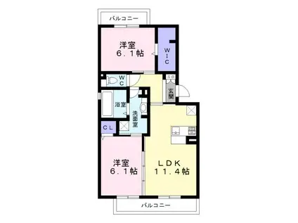 フルール ラヴィーヌ(2LDK/2階)の間取り写真