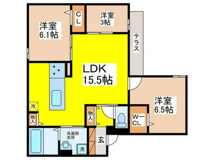 CLASHIST清水丘 イースト(3LDK/1階)の間取り写真