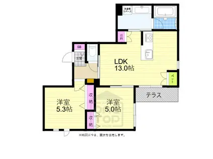 吹田市山田南ヘーベルメゾン(2LDK/1階)の間取り写真