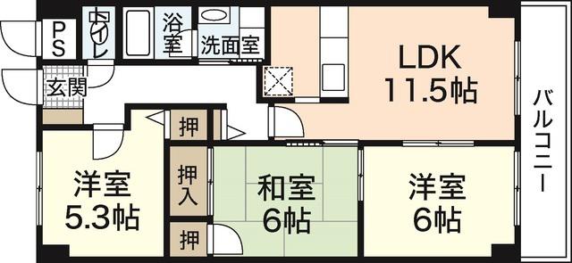 グランカーサ古江(3LDK/7階)の間取り写真