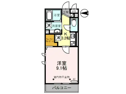 東武伊勢崎線 草加駅 徒歩5分 3階建 築6年(1K/2階)の間取り写真