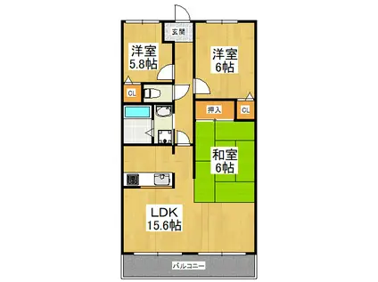 ライオンズマンション金剛寺池台(3LDK/9階)の間取り写真