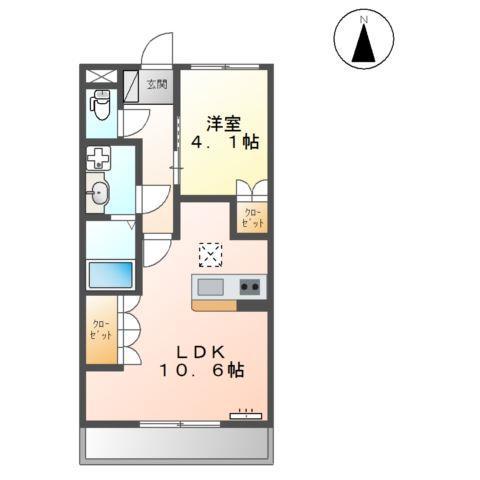 ラティールIII(1LDK/1階)の間取り写真
