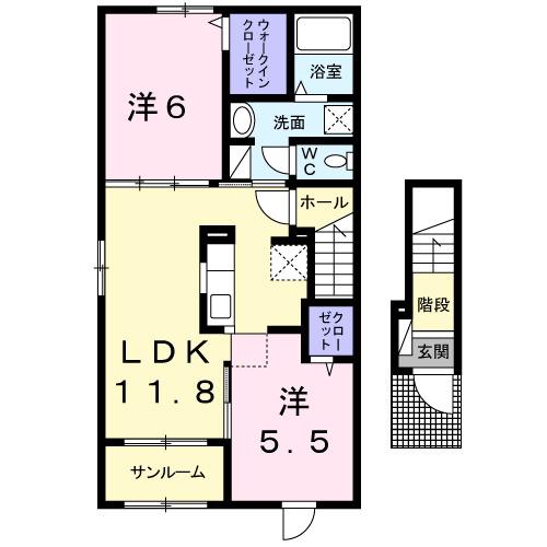 チェリー ミル F(2LDK/2階)の間取り写真