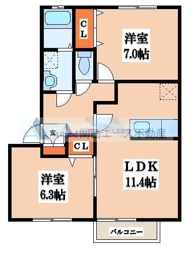 エーデルハイム(2LDK/2階)の間取り写真