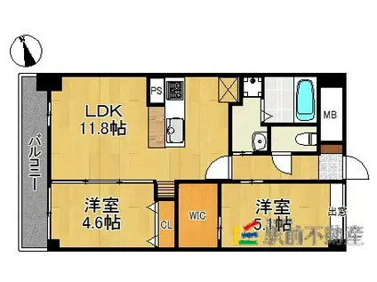 レジェンドソーラー宮の陣(2LDK/8階)の間取り写真