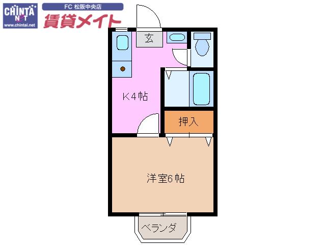 カレッジハウス 中村(1K/2階)の間取り写真