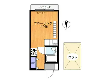 キャッスル高雄(1SK/2階)の間取り写真