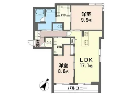 シャーメゾンヴィステリオ(2LDK/3階)の間取り写真